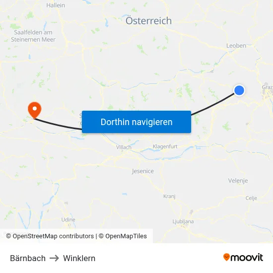 Bärnbach to Winklern map