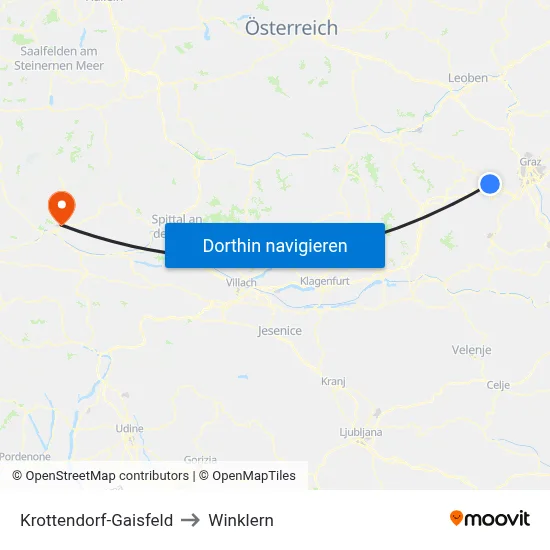 Krottendorf-Gaisfeld to Winklern map
