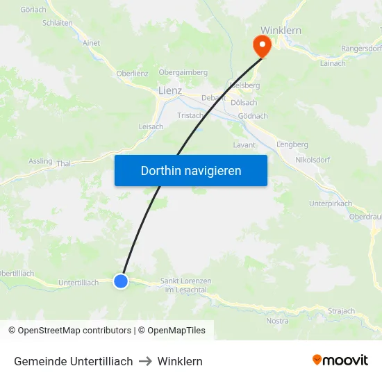 Gemeinde Untertilliach to Winklern map
