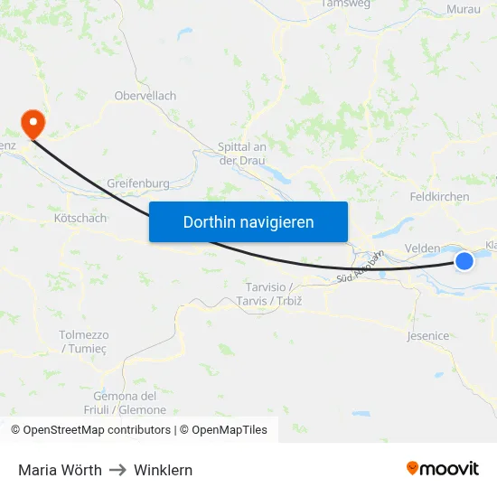 Maria Wörth to Winklern map