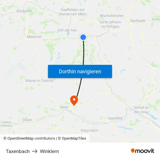 Taxenbach to Winklern map