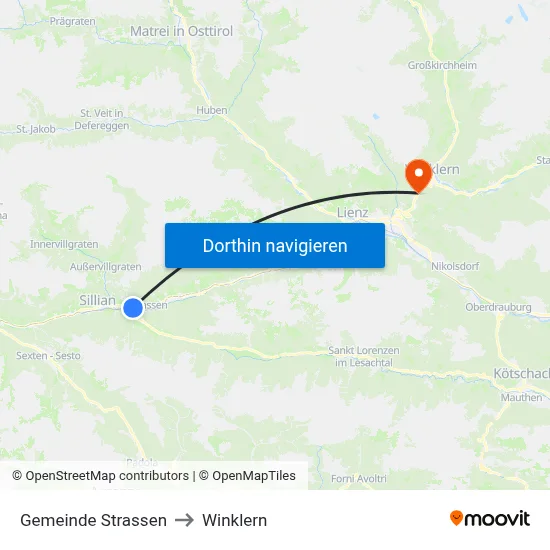 Gemeinde Strassen to Winklern map