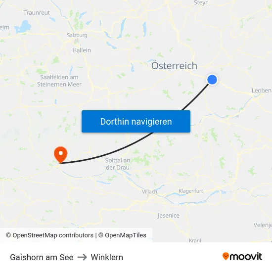 Gaishorn am See to Winklern map