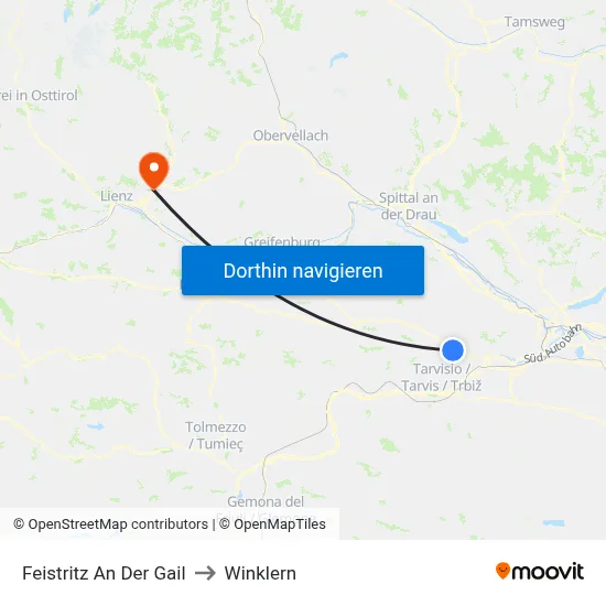 Feistritz An Der Gail to Winklern map