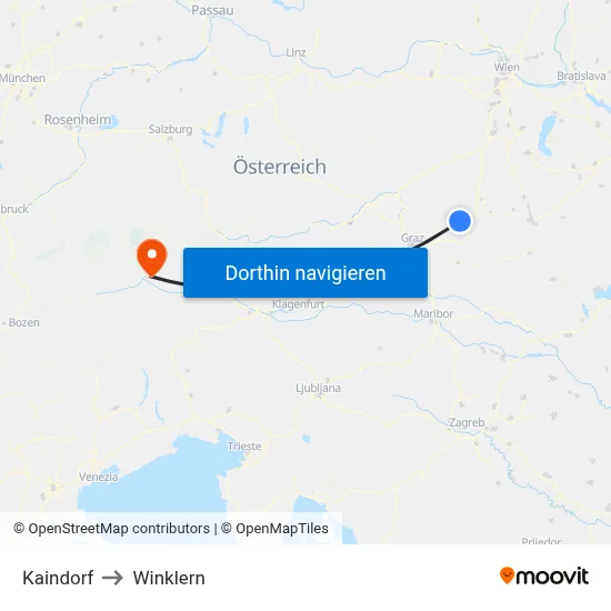 Kaindorf to Winklern map