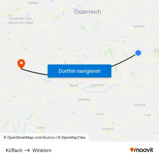 Köflach to Winklern map
