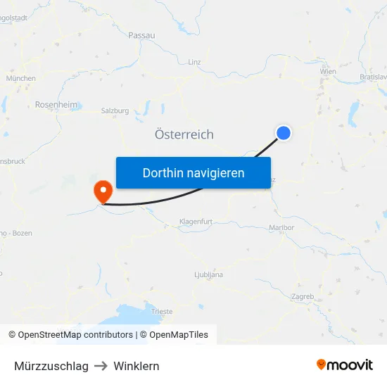 Mürzzuschlag to Winklern map