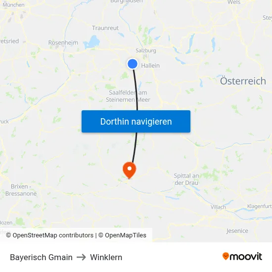 Bayerisch Gmain to Winklern map