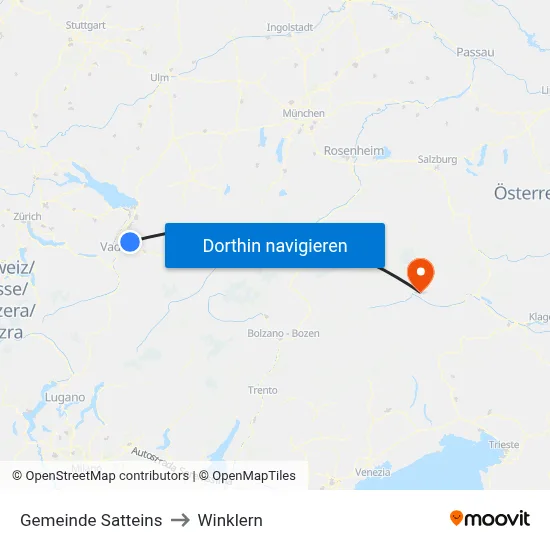 Gemeinde Satteins to Winklern map