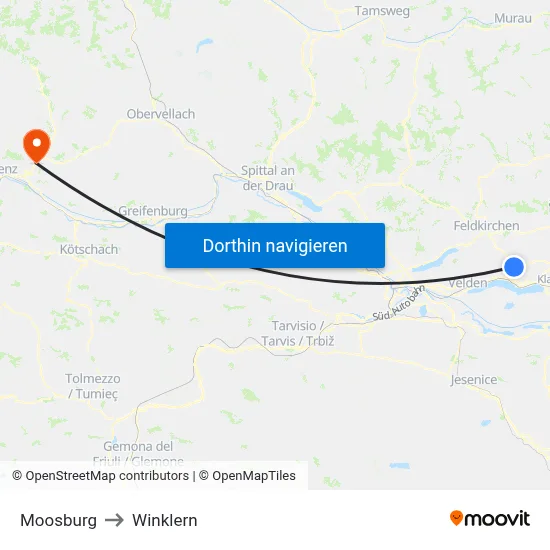 Moosburg to Winklern map