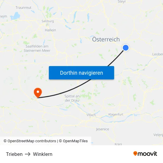 Trieben to Winklern map