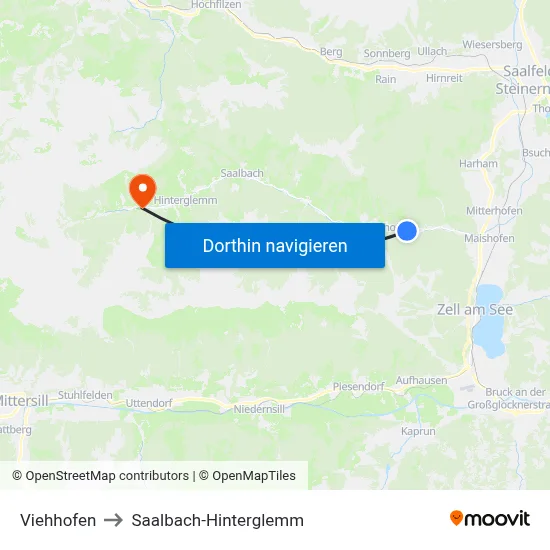 Viehhofen to Saalbach-Hinterglemm map