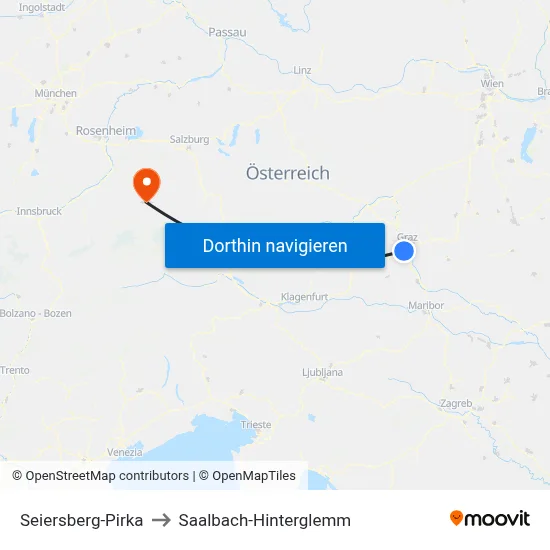 Seiersberg-Pirka to Saalbach-Hinterglemm map