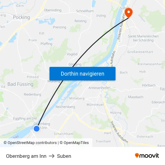 Obernberg am Inn to Suben map