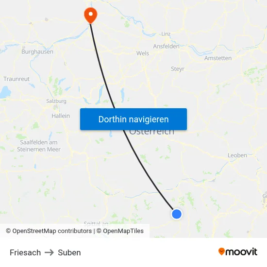 Friesach to Suben map