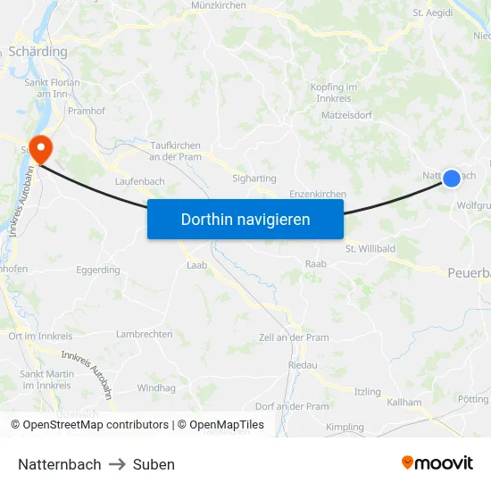 Natternbach to Suben map