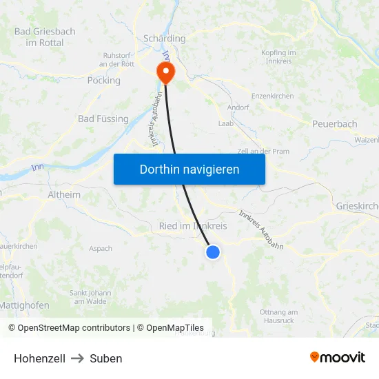 Hohenzell to Suben map