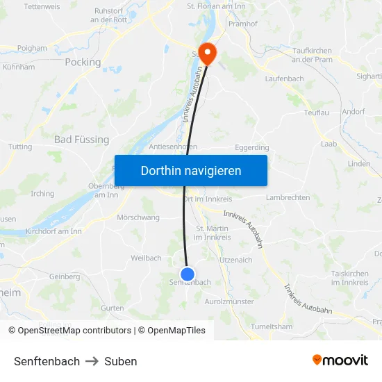 Senftenbach to Suben map
