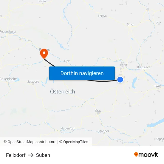 Felixdorf to Suben map