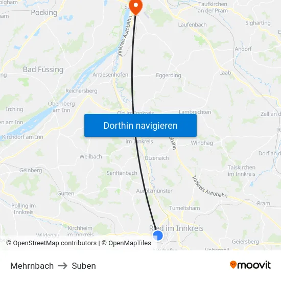 Mehrnbach to Suben map