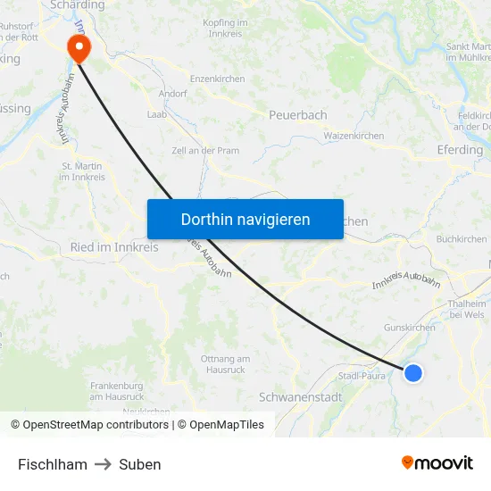 Fischlham to Suben map
