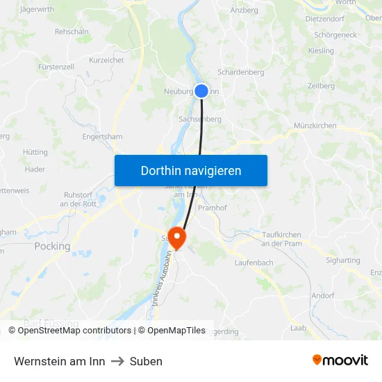 Wernstein am Inn to Suben map