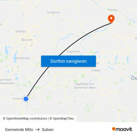 Gemeinde Mils to Suben map