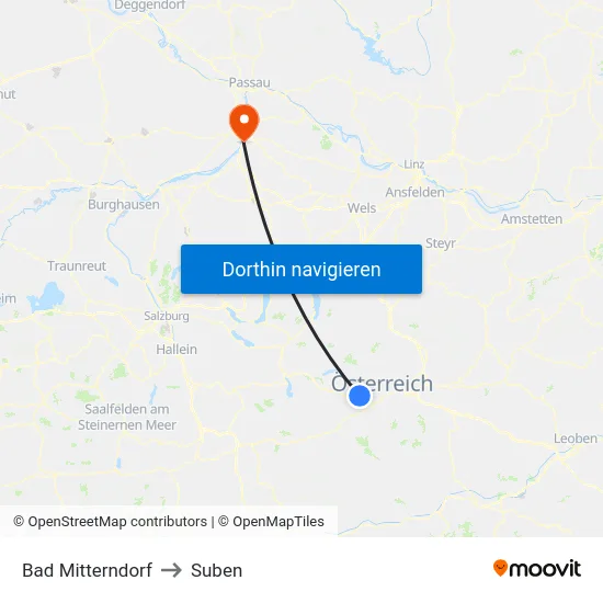 Bad Mitterndorf to Suben map