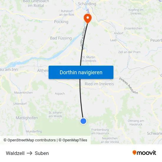 Waldzell to Suben map