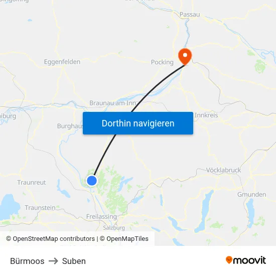 Bürmoos to Suben map