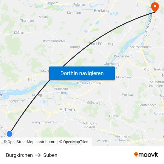 Burgkirchen to Suben map