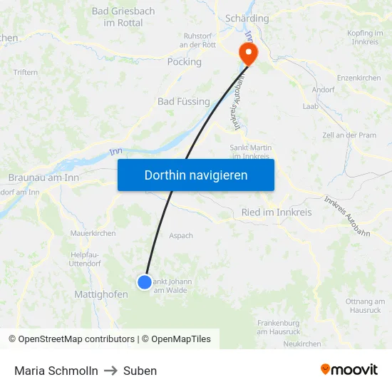 Maria Schmolln to Suben map