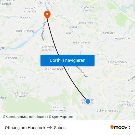 Ottnang am Hausruck to Suben map