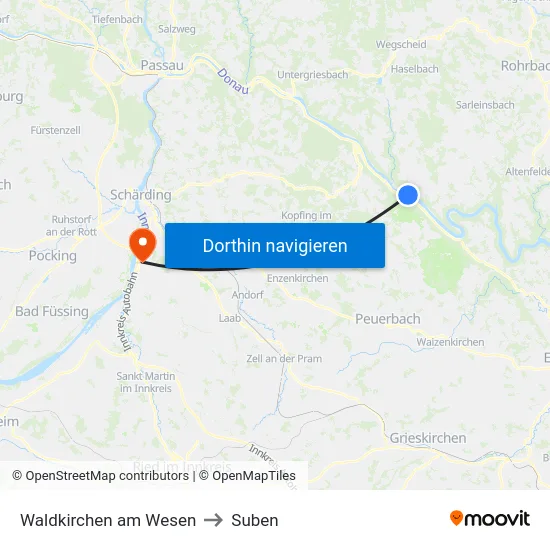 Waldkirchen am Wesen to Suben map