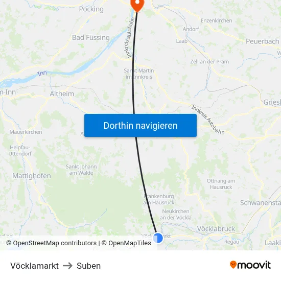 Vöcklamarkt to Suben map