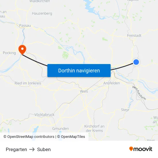 Pregarten to Suben map