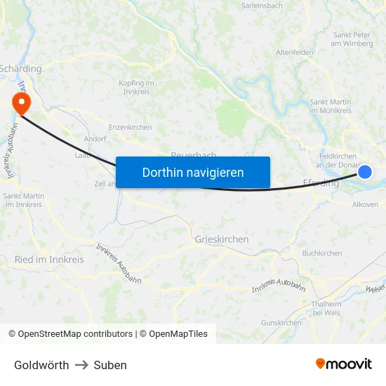 Goldwörth to Suben map