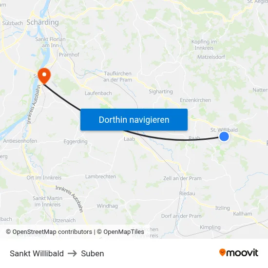 Sankt Willibald to Suben map