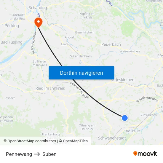 Pennewang to Suben map
