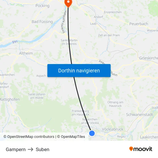 Gampern to Suben map