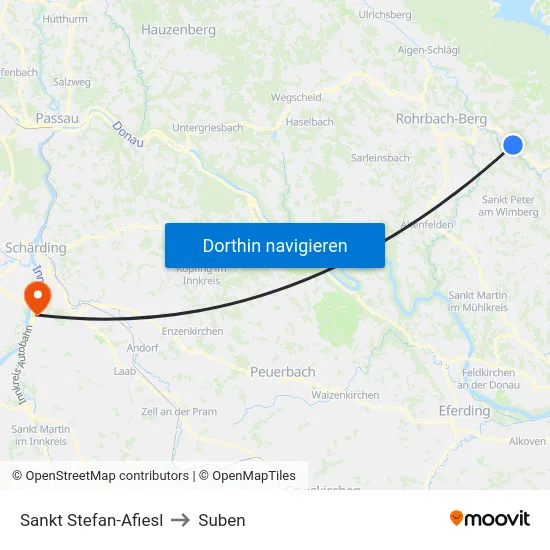 Sankt Stefan-Afiesl to Suben map
