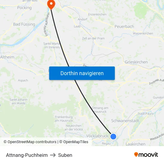 Attnang-Puchheim to Suben map