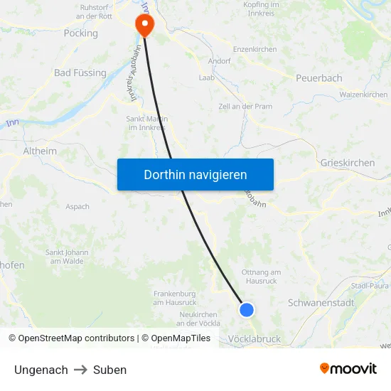 Ungenach to Suben map