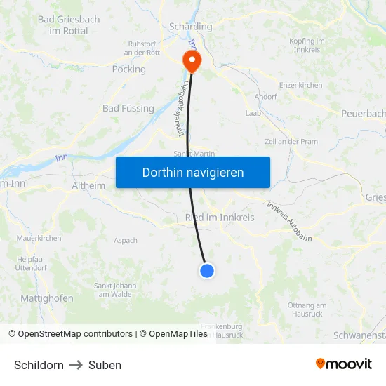 Schildorn to Suben map