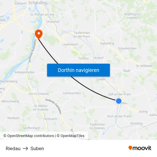 Riedau to Suben map