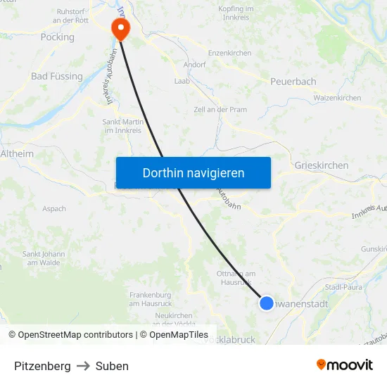 Pitzenberg to Suben map