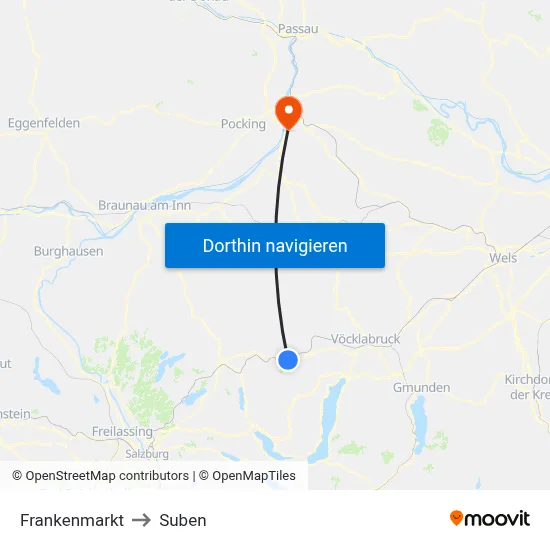 Frankenmarkt to Suben map