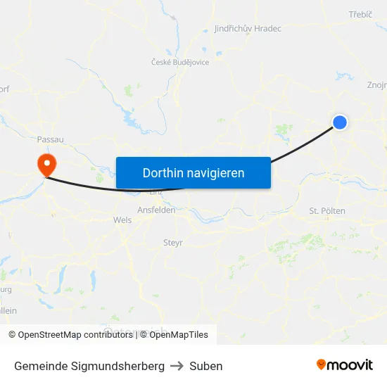Gemeinde Sigmundsherberg to Suben map