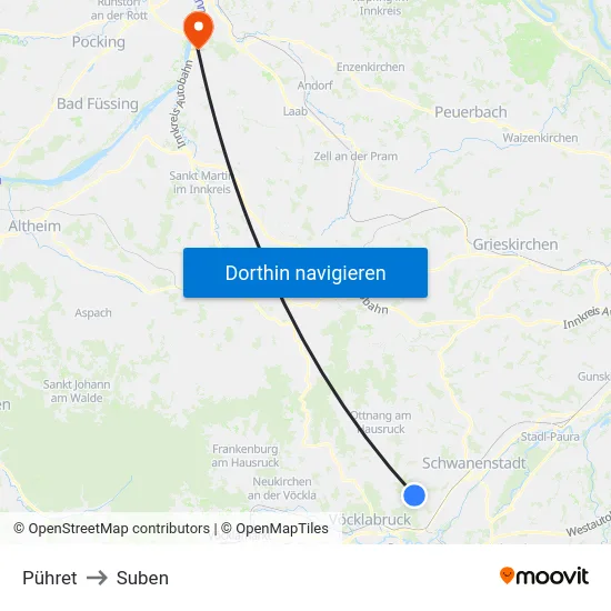 Pühret to Suben map
