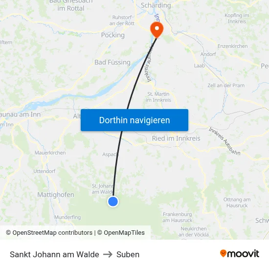 Sankt Johann am Walde to Suben map